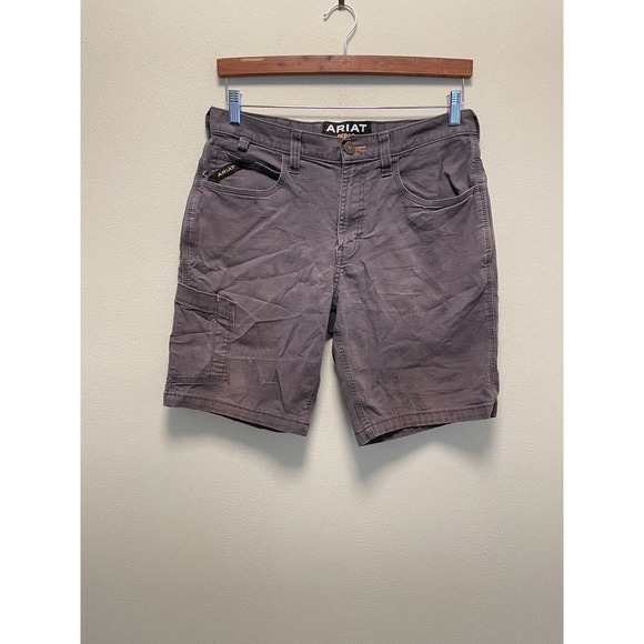 Ariat Mens Rebar M4 Low Rise Shorts Size 31 Gray Canvas Cargo Stretch Utility - Picture 1 of 11